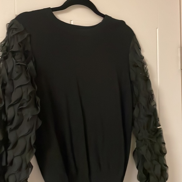 Super cute Flawless brand black knit top with sheer embellished sleeves. Size L - Picture 5 of 7